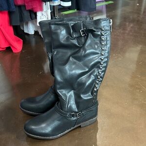 BAMBOO Black Over the Knee Boots with Studded Detail